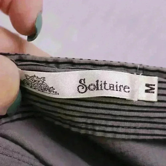 Solitaire Size M olive/blue-black pinstripe fit n flare cotton blend rosette bot - Picture 11 of 11